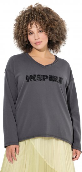 Ulla Popken Inspire Lettering V-Neck Sweatshirt Graphite Grey - Felpe & felpe con cappuccio - 