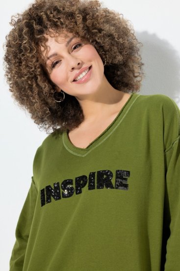 Ulla Popken Inspire Lettering V-Neck Sweatshirt Blooming Bay - Felpe & felpe con cappuccio - Felpe, Hoodie e Maglieria Calda