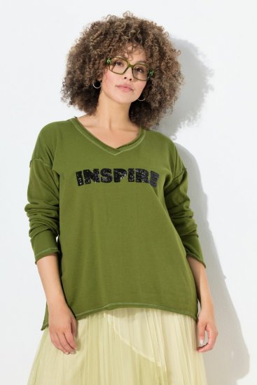 Ulla Popken Inspire Lettering V-Neck Sweatshirt Blooming Bay - Felpe & felpe con cappuccio - Felpe, Hoodie e Maglieria Calda