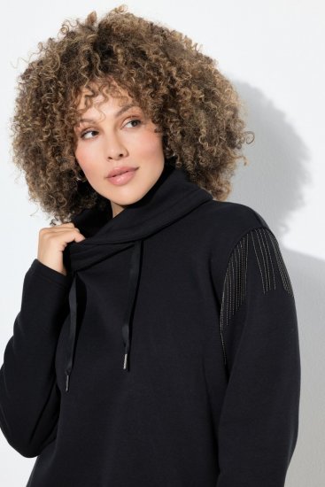 Ulla Popken Chain Fringe Smooth Fleece Sweatshirt Black - Felpe & felpe con cappuccio - Felpe, Hoodie e Maglieria Calda
