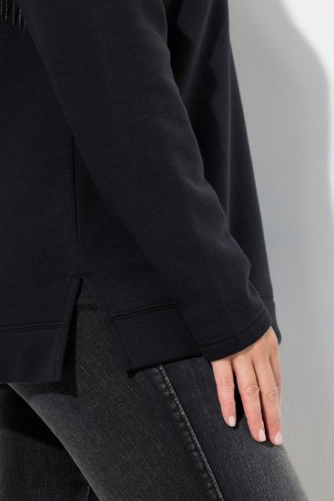 Ulla Popken Chain Fringe Smooth Fleece Sweatshirt Black - Felpe & felpe con cappuccio - Felpe, Hoodie e Maglieria Calda