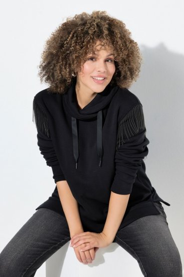 Ulla Popken Chain Fringe Smooth Fleece Sweatshirt Black - Felpe & felpe con cappuccio - Felpe, Hoodie e Maglieria Calda