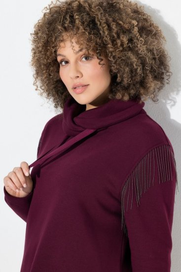 Ulla Popken Chain Fringe Smooth Fleece Sweatshirt Dark Wine Red - Felpe & felpe con cappuccio - Felpe, Hoodie e Maglieria Calda