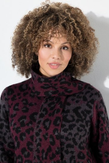Ulla Popken Leopard Print Scarf Sweater Dark Wine Red - Felpe & felpe con cappuccio - Felpe, Hoodie e Maglieria Calda