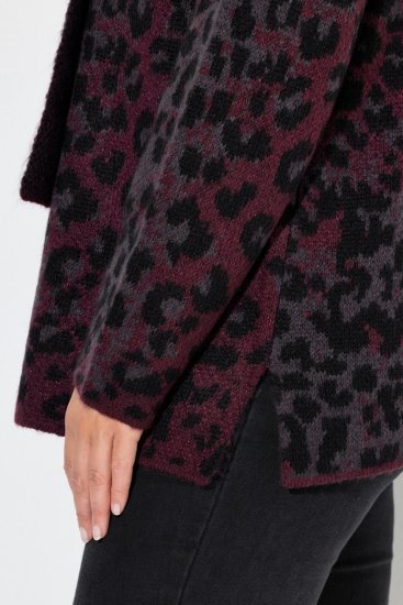 Ulla Popken Leopard Print Scarf Sweater Dark Wine Red - Felpe & felpe con cappuccio - Felpe, Hoodie e Maglieria Calda