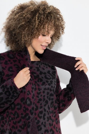 Ulla Popken Leopard Print Scarf Sweater Dark Wine Red - Felpe & felpe con cappuccio - Felpe, Hoodie e Maglieria Calda