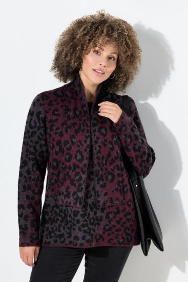Ulla Popken Leopard Print Scarf Sweater Dark Wine Red - Felpe & felpe con cappuccio - Felpe, Hoodie e Maglieria Calda