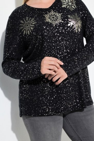 Ulla Popken Metallic Print Extra Soft Christmas Sweatshirt Black - Felpe & felpe con cappuccio - Felpe, Hoodie e Maglieria Calda