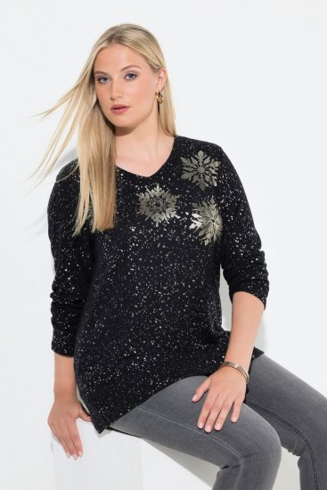 Ulla Popken Metallic Print Extra Soft Christmas Sweatshirt Black - Felpe & felpe con cappuccio - Felpe, Hoodie e Maglieria Calda