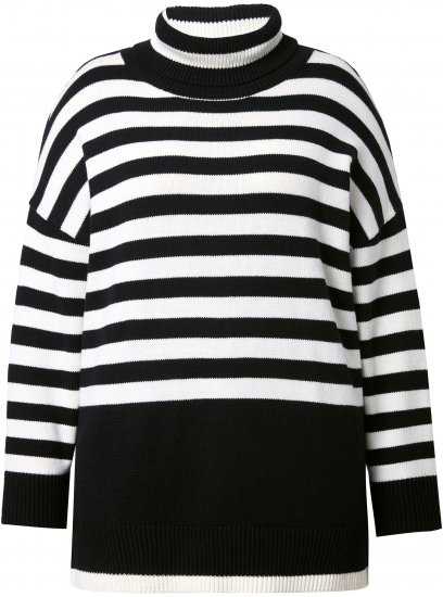 Ulla Popken Striped Stand-Up Collar Sweater Black - Felpe & felpe con cappuccio - Felpe, Hoodie e Maglieria Calda