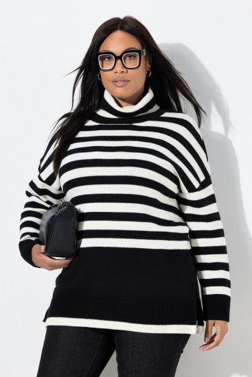 Ulla Popken Striped Stand-Up Collar Sweater Black - Felpe & felpe con cappuccio - Felpe, Hoodie e Maglieria Calda
