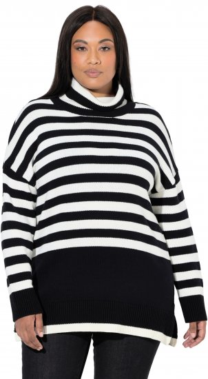 Ulla Popken Striped Stand-Up Collar Sweater Black - Felpe & felpe con cappuccio - Felpe, Hoodie e Maglieria Calda
