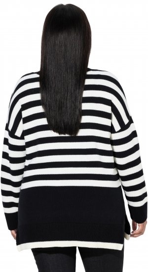 Ulla Popken Striped Stand-Up Collar Sweater Black - Felpe & felpe con cappuccio - Felpe, Hoodie e Maglieria Calda