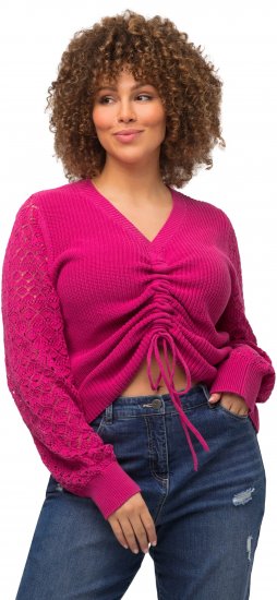 Ulla Popken Shaker Stitch Cropped Gathered Sweater Fuchsia Pink - Felpe & felpe con cappuccio - Felpe, Hoodie e Maglieria Calda