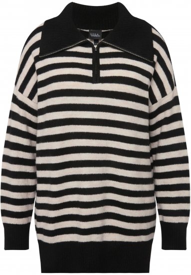 Ulla Popken Striped Troyer Collar Sweater Black - Felpe & felpe con cappuccio - Felpe, Hoodie e Maglieria Calda