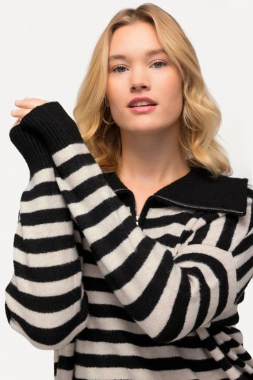 Ulla Popken Striped Troyer Collar Sweater Black - Felpe & felpe con cappuccio - Felpe, Hoodie e Maglieria Calda