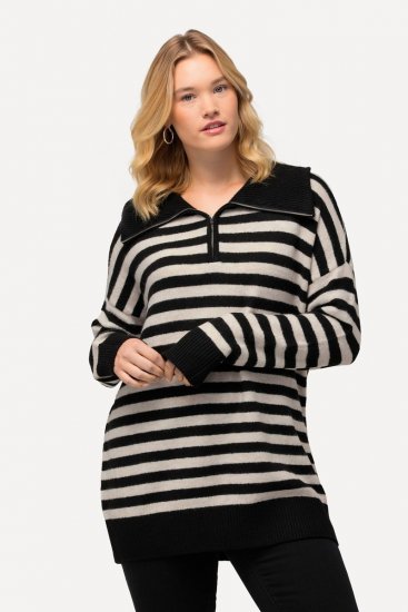 Ulla Popken Striped Troyer Collar Sweater Black - Felpe & felpe con cappuccio - Felpe, Hoodie e Maglieria Calda