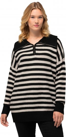 Ulla Popken Striped Troyer Collar Sweater Black - Felpe & felpe con cappuccio - Felpe, Hoodie e Maglieria Calda