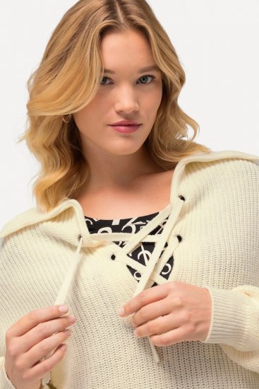 Ulla Popken Lace Up Sailor Collar Sweater Vanilla - Felpe & felpe con cappuccio - Felpe, Hoodie e Maglieria Calda