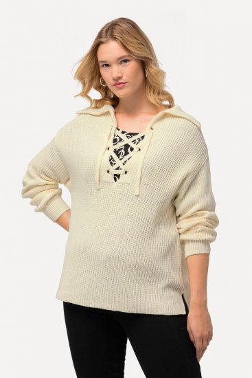 Ulla Popken Lace Up Sailor Collar Sweater Vanilla - Felpe & felpe con cappuccio - Felpe, Hoodie e Maglieria Calda