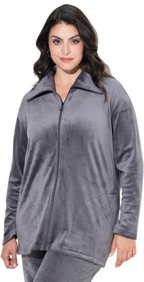 Ulla Popken Velour Loungewear Jacket Dark Grey - Felpe & felpe con cappuccio - Felpe, Hoodie e Maglieria Calda