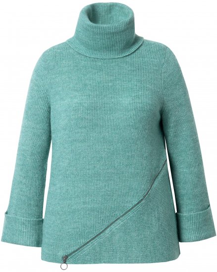 Ulla Popken Asymmetric Zipper Turtleneck Sweater Green - Felpe & felpe con cappuccio - 