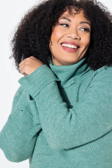 Ulla Popken Asymmetric Zipper Turtleneck Sweater Green - Felpe & felpe con cappuccio - Felpe, Hoodie e Maglieria Calda
