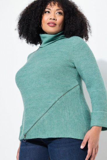 Ulla Popken Asymmetric Zipper Turtleneck Sweater Green - Felpe & felpe con cappuccio - Felpe, Hoodie e Maglieria Calda