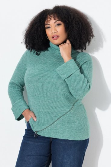Ulla Popken Asymmetric Zipper Turtleneck Sweater Green - Felpe & felpe con cappuccio - Felpe, Hoodie e Maglieria Calda
