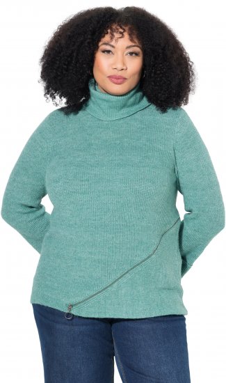 Ulla Popken Asymmetric Zipper Turtleneck Sweater Green - Felpe & felpe con cappuccio - 