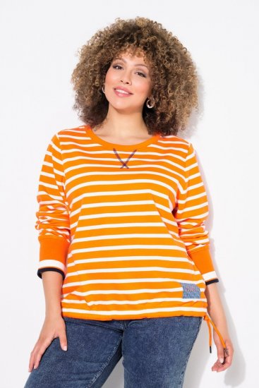 Ulla Popken Striped Drawstring Hem Sweatshirt Orange - Felpe & felpe con cappuccio - Felpe, Hoodie e Maglieria Calda