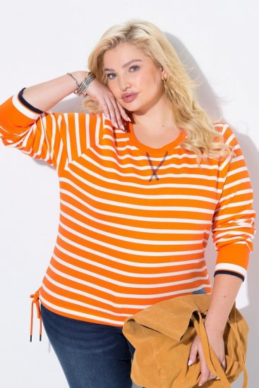 Ulla Popken Striped Drawstring Hem Sweatshirt Orange - Felpe & felpe con cappuccio - Felpe, Hoodie e Maglieria Calda