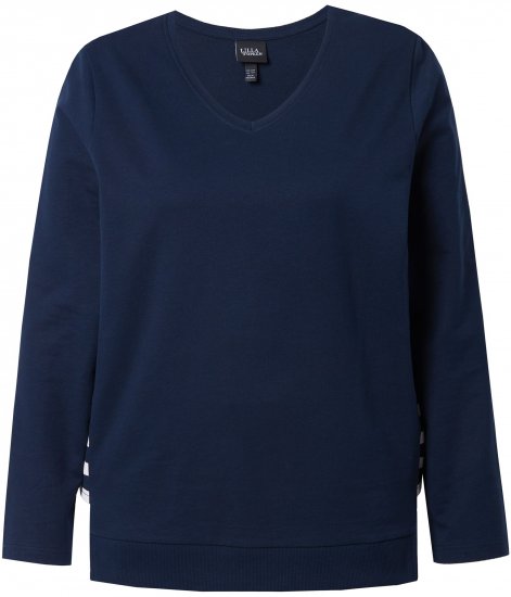 Ulla Popken Stripe Panel Long Sleeve V-Neck Sweatshirt Navy - Felpe & felpe con cappuccio - Felpe, Hoodie e Maglieria Calda