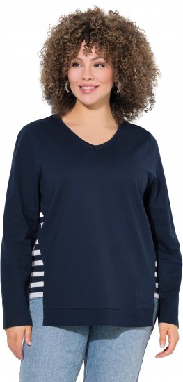 Ulla Popken Stripe Panel Long Sleeve V-Neck Sweatshirt Navy - Felpe & felpe con cappuccio - Felpe, Hoodie e Maglieria Calda