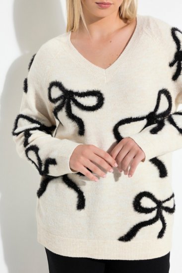 Ulla Popken Glitter Bow Sweater Chalk - Felpe & felpe con cappuccio - Felpe, Hoodie e Maglieria Calda
