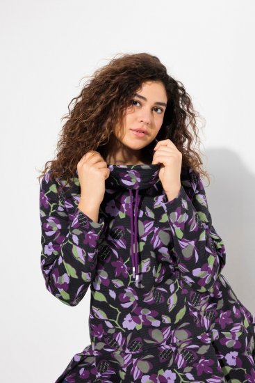 Ulla Popken Floral Stand-Up Collar Flounce Panel Sweatshirt Black - Felpe & felpe con cappuccio - Felpe, Hoodie e Maglieria Calda