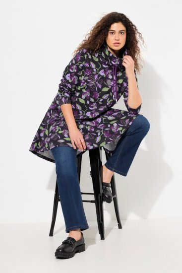 Ulla Popken Floral Stand-Up Collar Flounce Panel Sweatshirt Black - Felpe & felpe con cappuccio - Felpe, Hoodie e Maglieria Calda