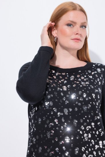 Ulla Popken Sequined Soft Fine Knit Sweater Black - Felpe & felpe con cappuccio - Felpe, Hoodie e Maglieria Calda