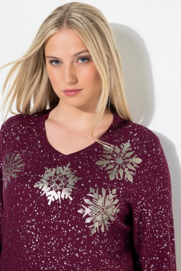 Ulla Popken Metallic Print Extra Soft Christmas Sweatshirt Dark Wine Red - Felpe & felpe con cappuccio - Felpe, Hoodie e Maglieria Calda