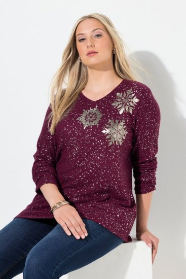 Ulla Popken Metallic Print Extra Soft Christmas Sweatshirt Dark Wine Red - Felpe & felpe con cappuccio - Felpe, Hoodie e Maglieria Calda