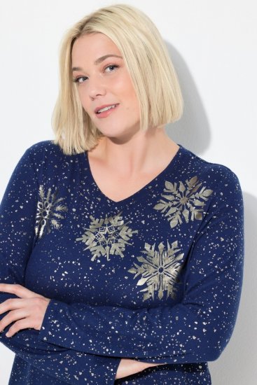 Ulla Popken Metallic Print Extra Soft Christmas Sweatshirt Ink Blue - Felpe & felpe con cappuccio - Felpe, Hoodie e Maglieria Calda