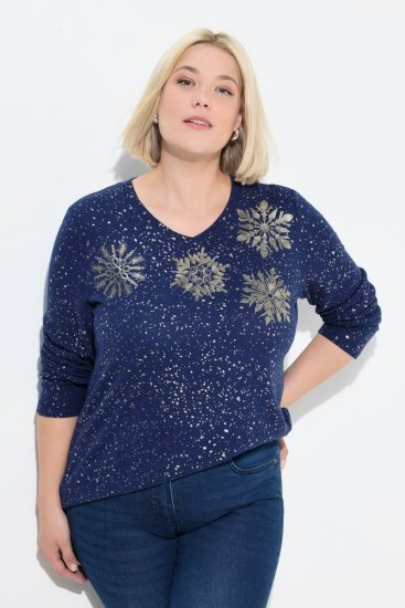 Ulla Popken Metallic Print Extra Soft Christmas Sweatshirt Ink Blue - Felpe & felpe con cappuccio - Felpe, Hoodie e Maglieria Calda