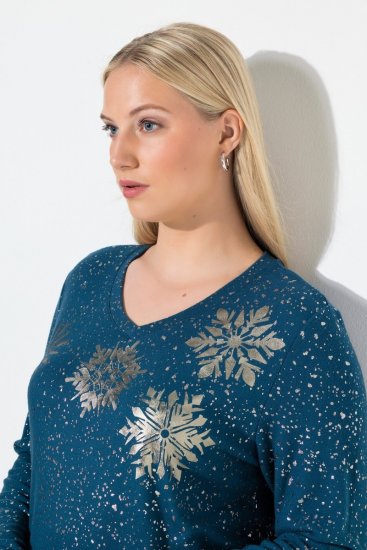 Ulla Popken Metallic Print Extra Soft Christmas Sweatshirt Petrol - Ulla Popken - Abbigliamento Taglie Forti Ulla Popken