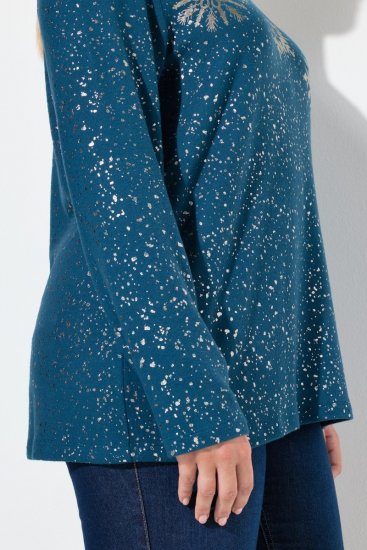 Ulla Popken Metallic Print Extra Soft Christmas Sweatshirt Petrol - Ulla Popken - Abbigliamento Taglie Forti Ulla Popken