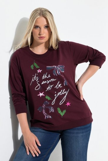Ulla Popken Sparkling Sequin Bows Christmas Sweatshirt Plum - Felpe & felpe con cappuccio - Felpe, Hoodie e Maglieria Calda