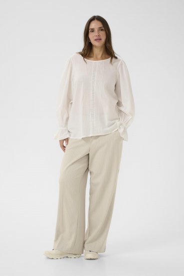 Kaffe Curve Sirana Pants Beige Melange/Black Stripe - Pantaloni in tessuto - 