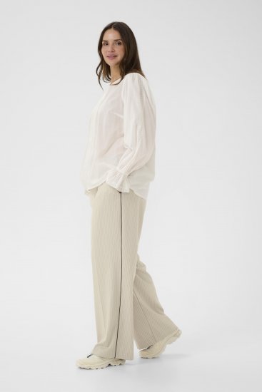 Kaffe Curve Sirana Pants Beige Melange/Black Stripe - Pantaloni in tessuto - 