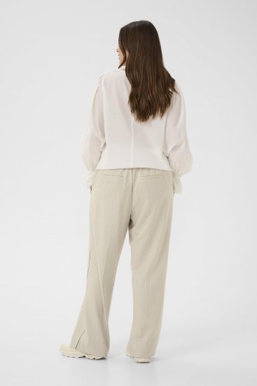 Kaffe Curve Sirana Pants Beige Melange/Black Stripe - Pantaloni in tessuto - 