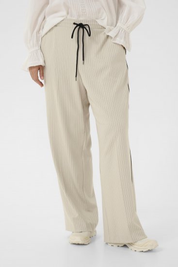 Kaffe Curve Sirana Pants Beige Melange/Black Stripe - Pantaloni in tessuto - 