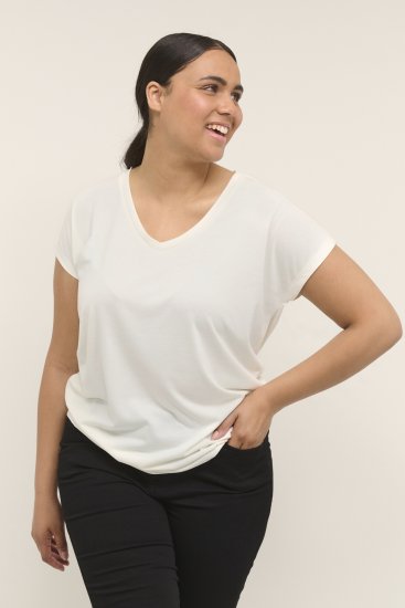 Kaffe Curve Lina V-Neck T-Shirt White - T-shirt - 